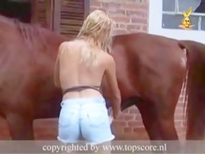 Milf blonde woman take horse cock